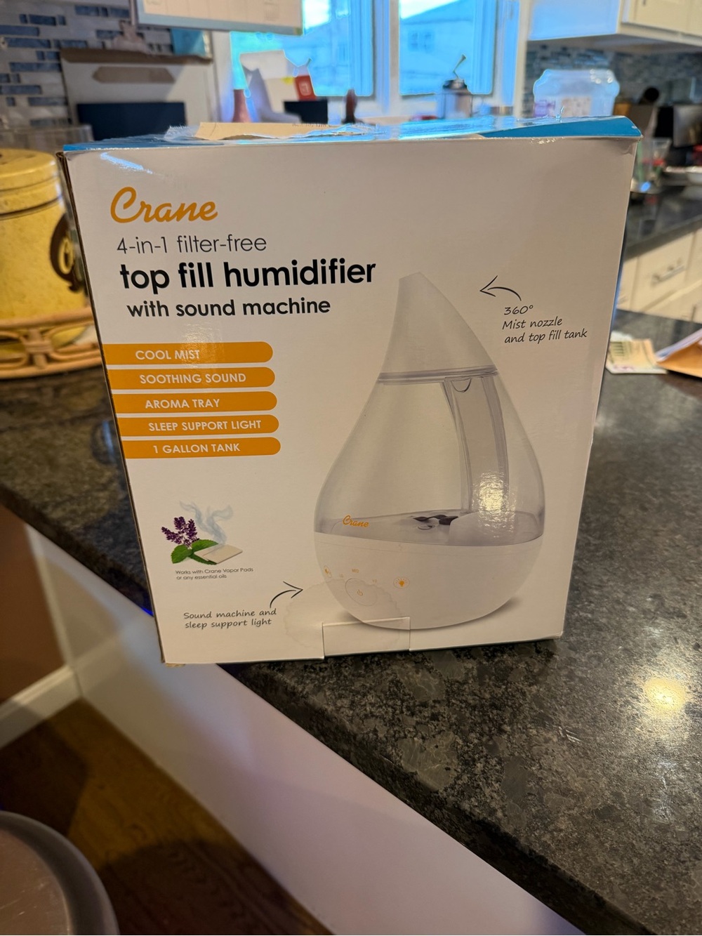 Crane 4-in-1 Cool Mist White Top Fill Humidifier with Sound Machine NIB